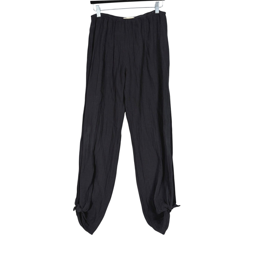 Stark X Side Slit Pants Women Size XS Black Linen Tie Cuff Gauze Boho